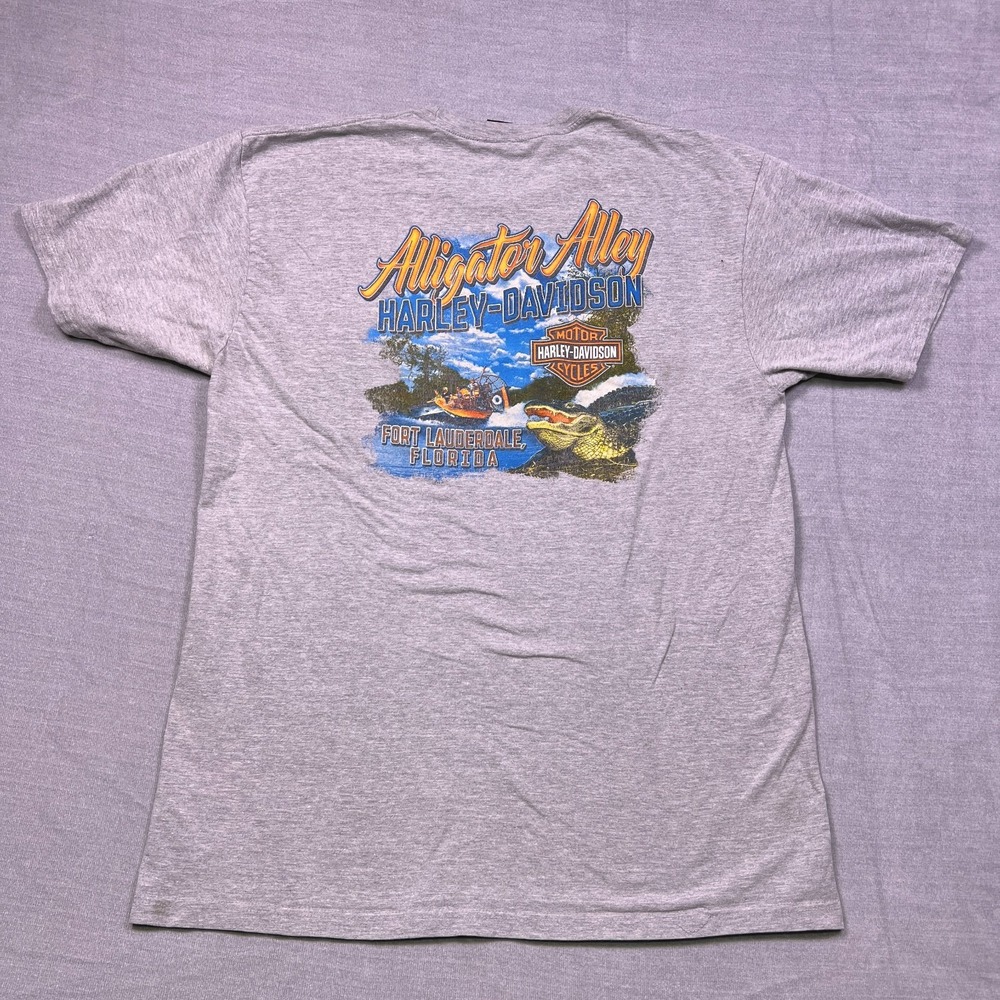 Harley-Davidson Alligator Alley Graphic Pocket T-Shirt Mens XL Gray Cotton Blend